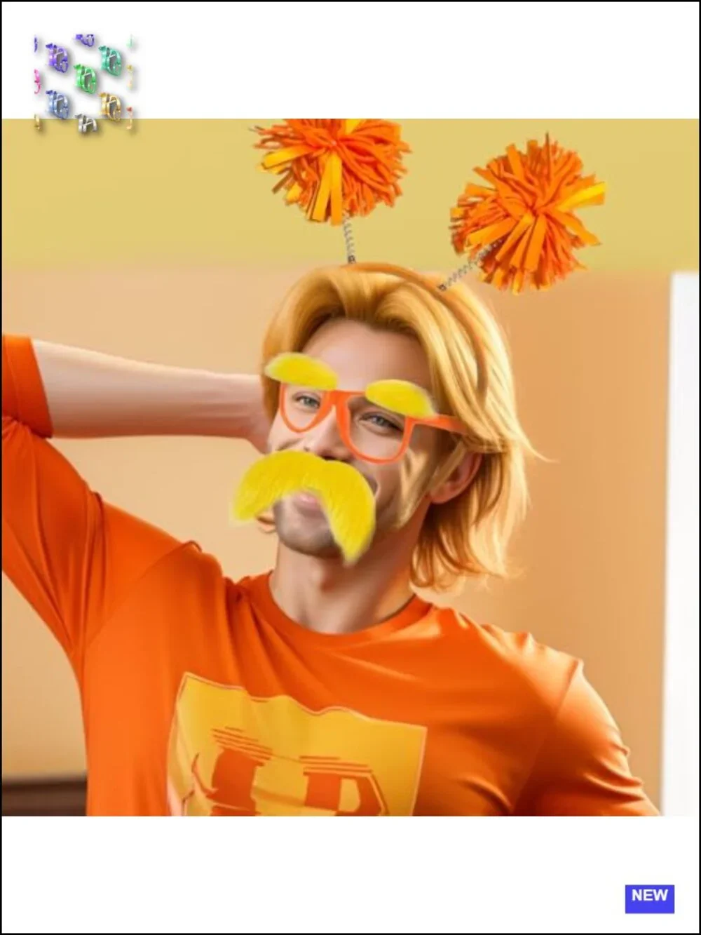 Orange Furry Headband with Glasses Mustache & Eyebrows Costume Accessory Set